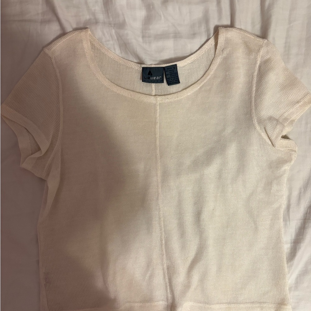 Cream Short Sleeve Knit Top